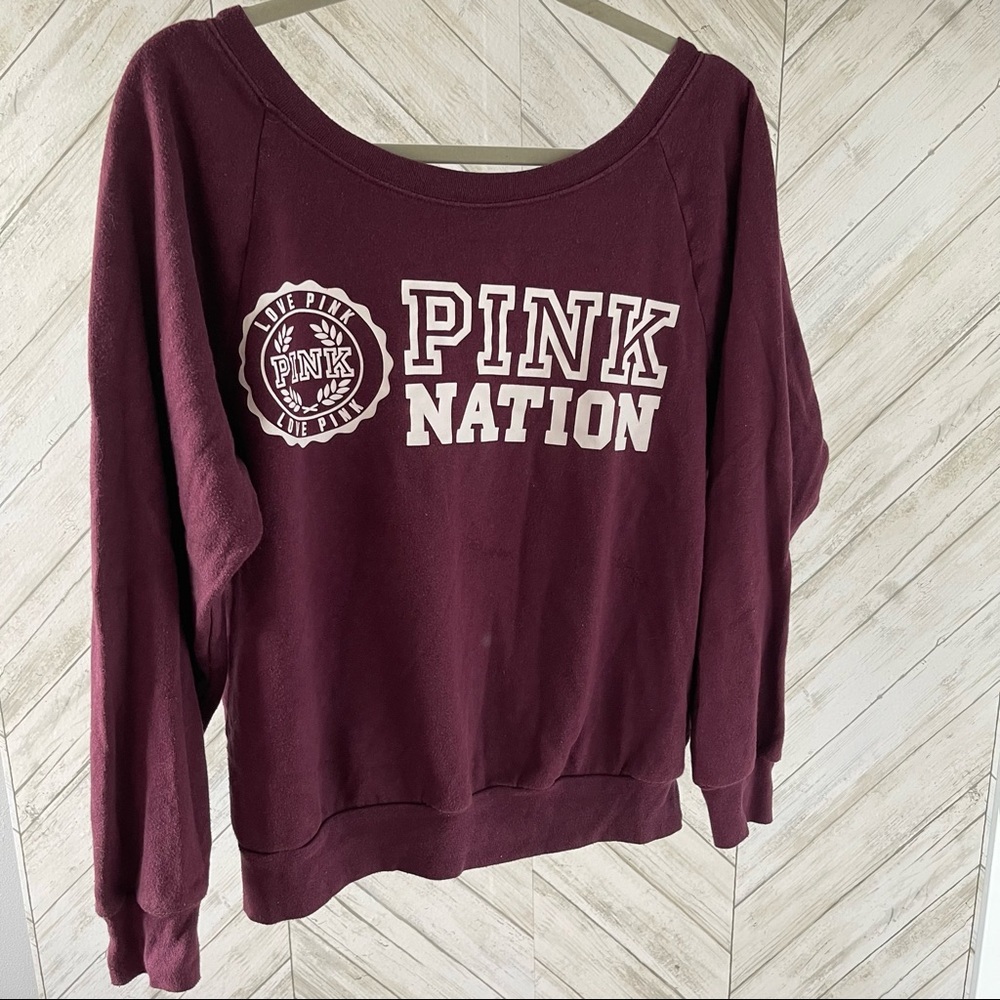 VS PINK Maroon Logo Scoop Neck Sweater